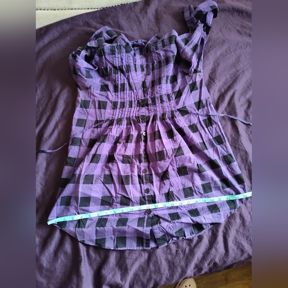 Miley Cyrus purple checkered plaid women's tunic top - Picture 3 of 13